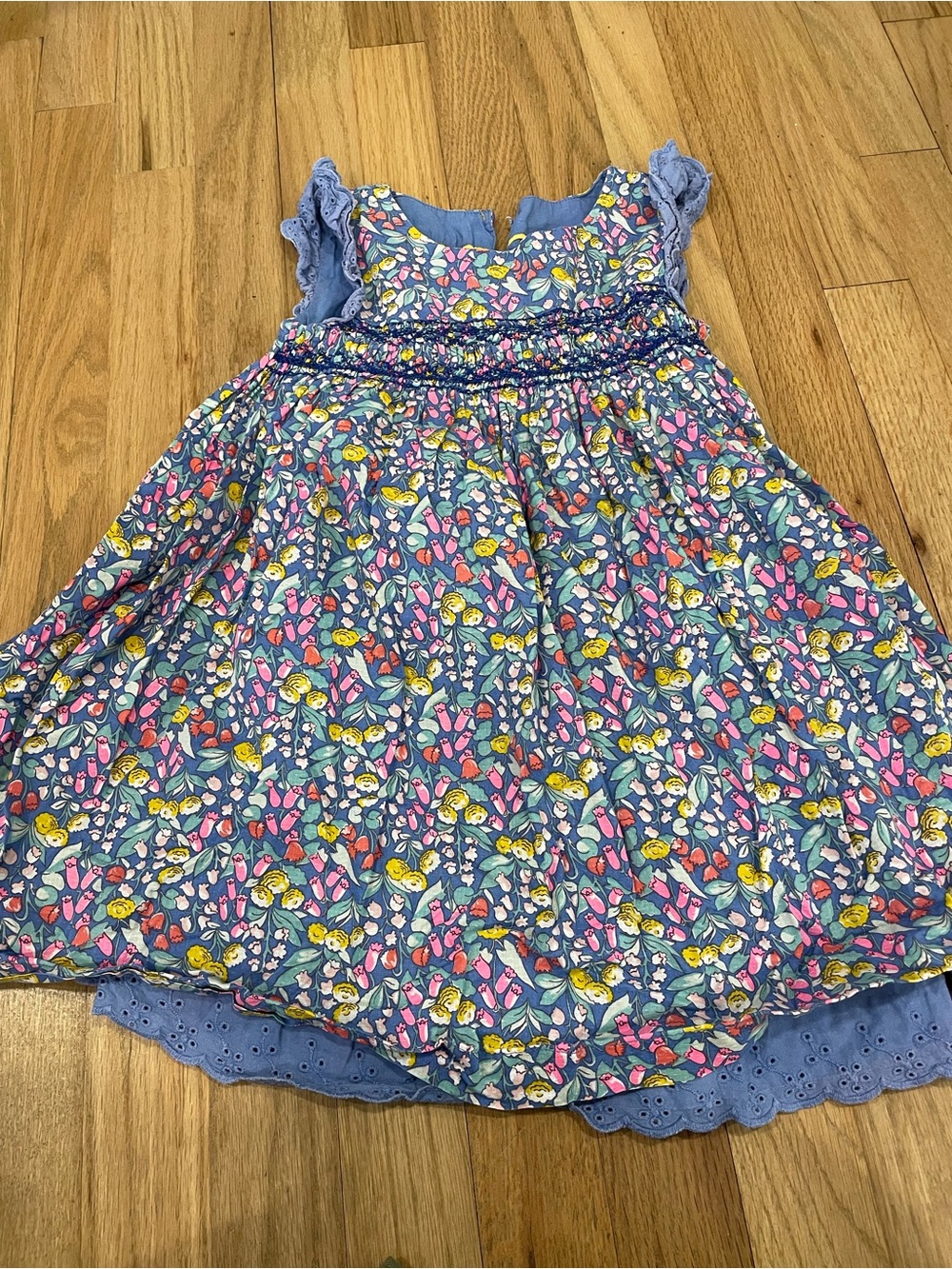 Mini Boden Floral Smocked Dress with Eyelet Trim